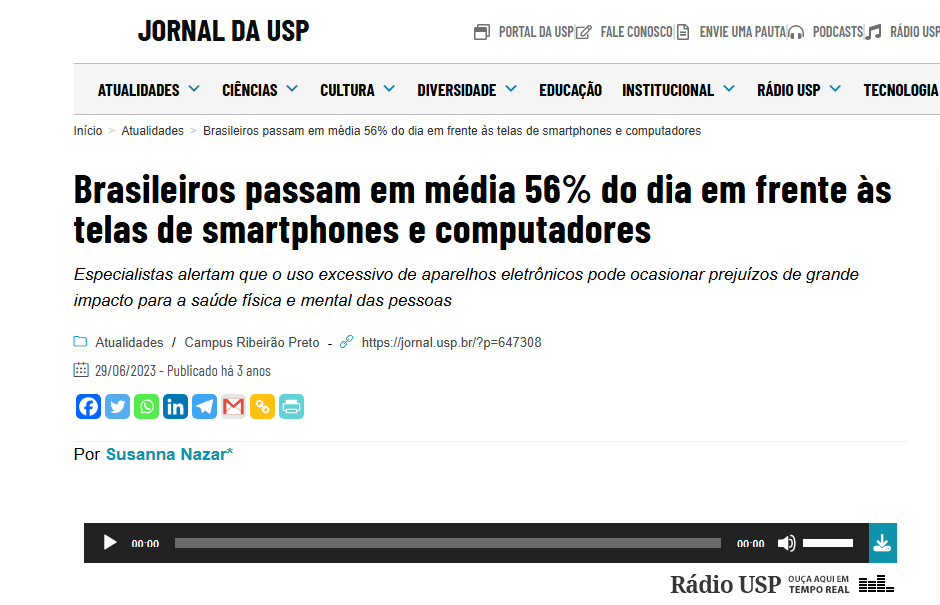 Jornal da USP — 56% do dia em frente a telas